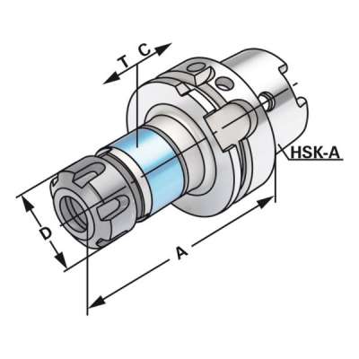 Резьбонарезной патрон синхронизирующий (хвостовик HSK-A 100 - M3-M12 по DIN 69893) для цанг (ER16) Mini - 106