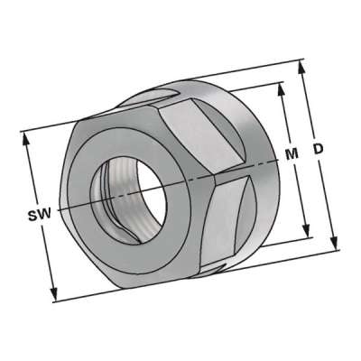 Балансированная шестигранная зажимная гайка (ER16 | 1-10 | SW25) по DIN 6499 (ISO 15488)