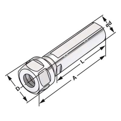 Цанговый патрон с цилиндрическим хвостовиком с шестигранной гайкой под цангу типа ER по DIN 6499 (ISO 15488) ER11-1/07-67,50 | Ø = 20
