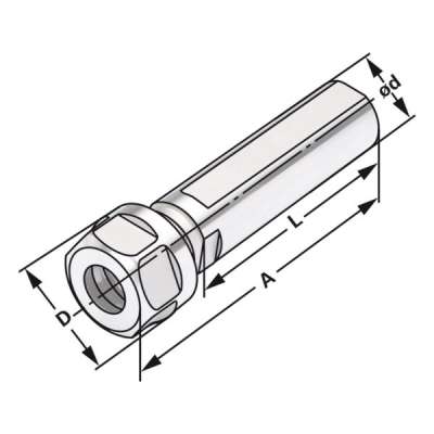 Цанговый патрон с цилиндрическим хвостовиком с шестигранной гайкой под цангу типа ER по DIN 6499 (ISO 15488) ER11-1/07-87,50 | Ø = 20